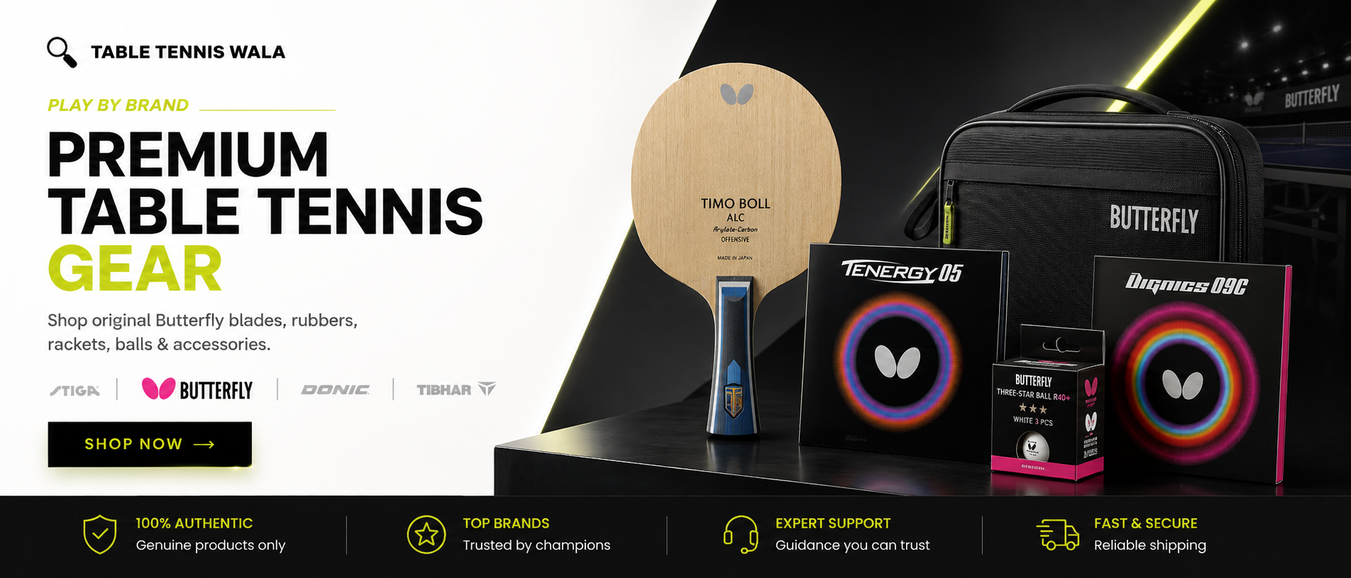 Butterfly premium table tennis gear banner