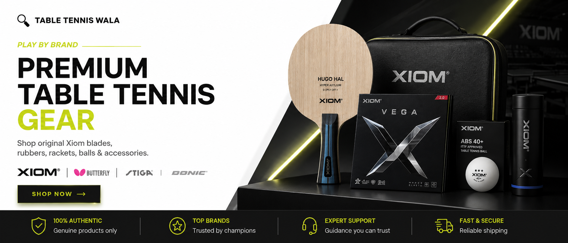 Xiom premium table tennis gear banner